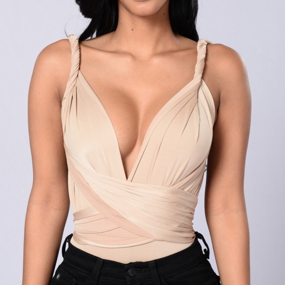 Fashion Nova Tops - Multi Tie Show You How Bodysuit Nude Fashion Nova